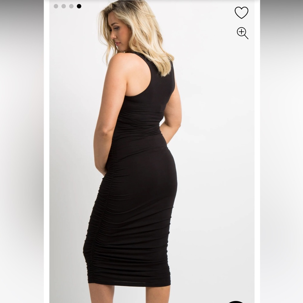 Black Solid Ruched Fitted Maternity Bodycon Midi … - image 4